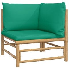 vidaXL dārza stūra dīvāni ar zaļiem matračiem, 2 gab., bambuss cena un informācija | Dārza krēsli | 220.lv