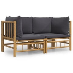 vidaXL dārza stūra dīvāni ar tumši pelēkiem matračiem, 2 gab., bambuss cena un informācija | Dārza krēsli | 220.lv