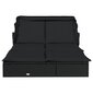 vidaXL sauļošanās gulta, saliekams jumts, melns PE pinums, divvietīga cena un informācija | Sauļošanās krēsli | 220.lv