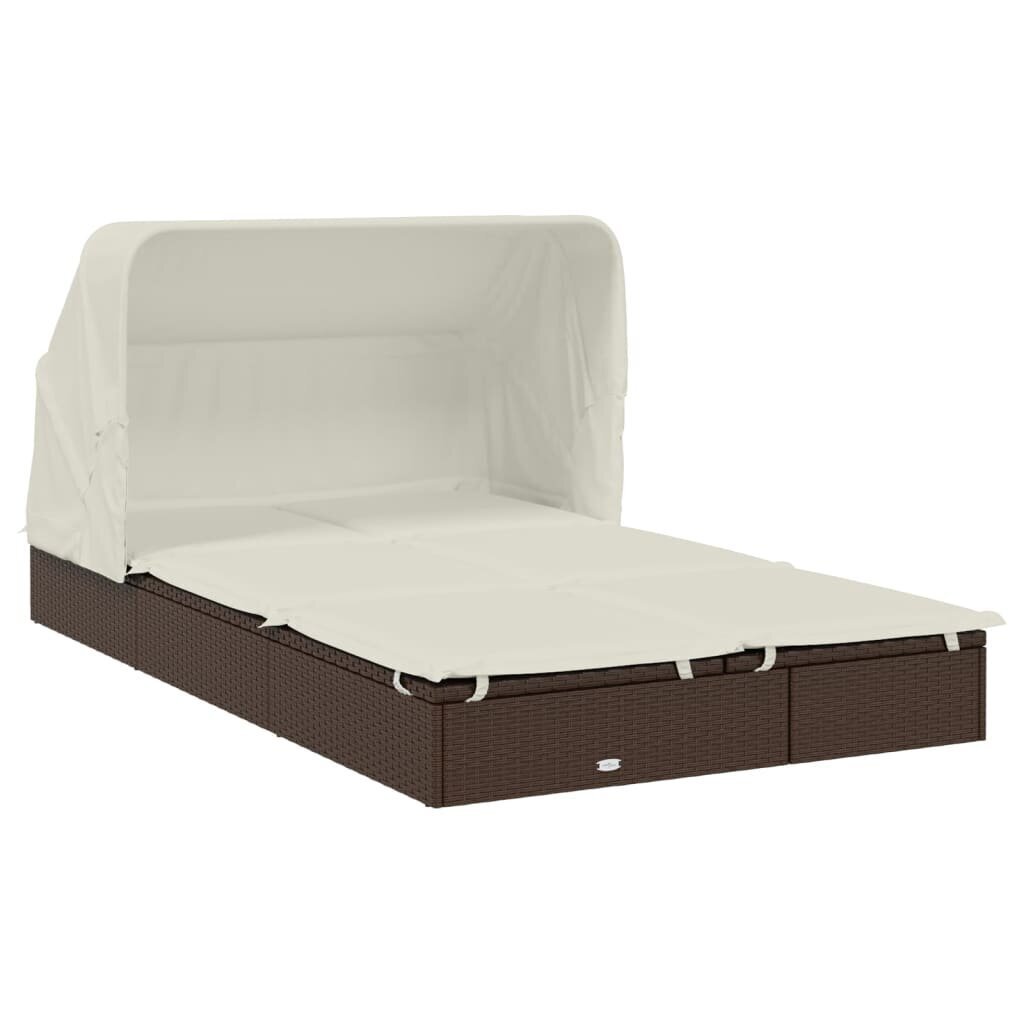 vidaXL sauļošanās gulta, saliekams jumts, brūns PE pinums, divvietīga cena un informācija | Sauļošanās krēsli | 220.lv