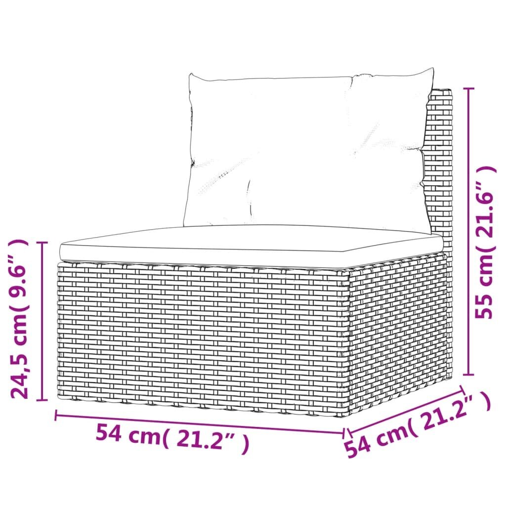 vidaXL vidējais dārza dīvāns, spilveni, pelēka PE rotangpalma cena un informācija | Dārza krēsli | 220.lv