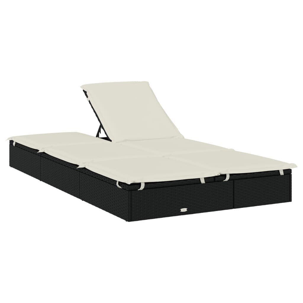 vidaXL sauļošanās gulta ar matračiem, melns PE pinums, divvietīga цена и информация | Sauļošanās krēsli | 220.lv