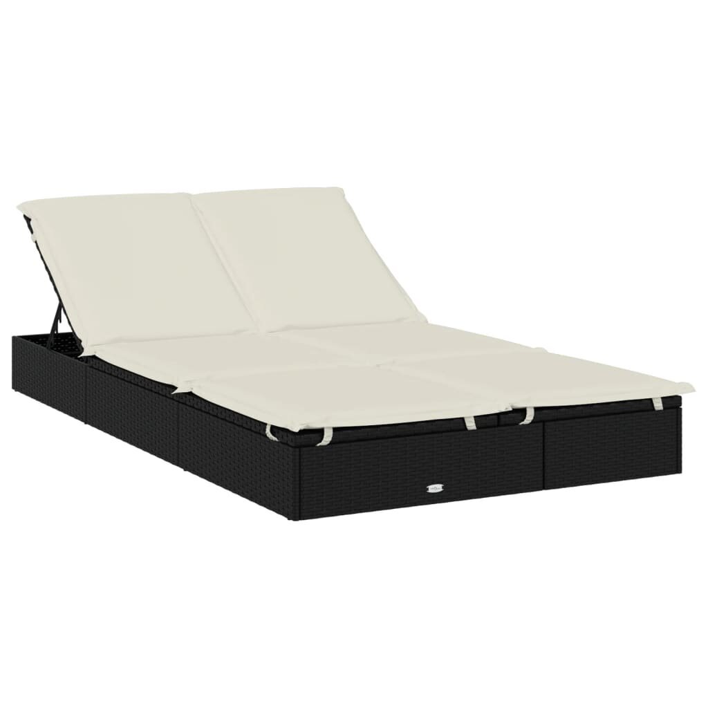 vidaXL sauļošanās gulta ar matračiem, melns PE pinums, divvietīga cena un informācija | Sauļošanās krēsli | 220.lv