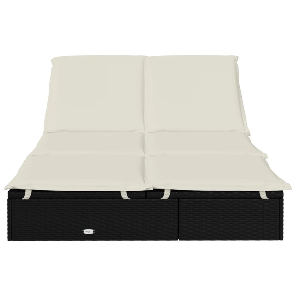vidaXL sauļošanās gulta ar matračiem, melns PE pinums, divvietīga cena un informācija | Sauļošanās krēsli | 220.lv