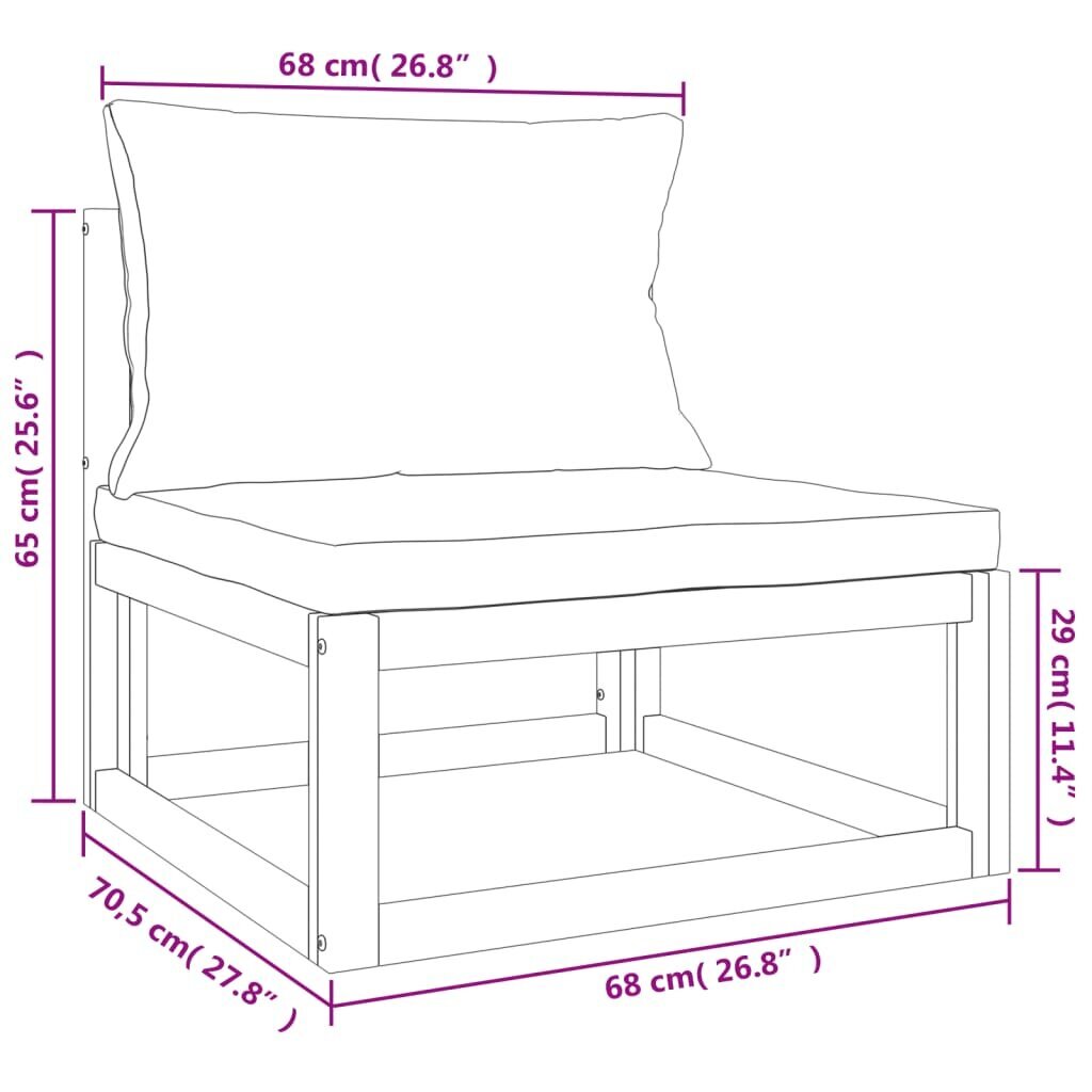vidaXL vidējais dīvāns ar zaļiem matračiem, akācijas masīvkoks cena un informācija | Dārza krēsli | 220.lv