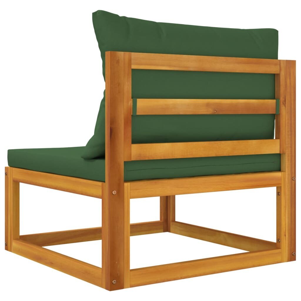 vidaXL vidējais dīvāns ar zaļiem matračiem, akācijas masīvkoks cena un informācija | Dārza krēsli | 220.lv