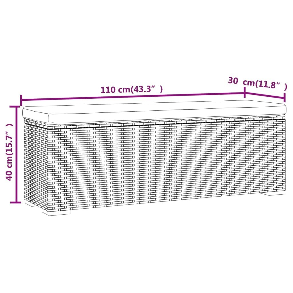 vidaXL kāju soliņš ar matraci, 110x30x40 cm, melna PE rotangpalma цена и информация | Dārza soli | 220.lv