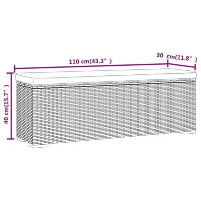 vidaXL kāju soliņš ar matraci, 110x30x40 cm, melna PE rotangpalma cena un informācija | Dārza soli | 220.lv