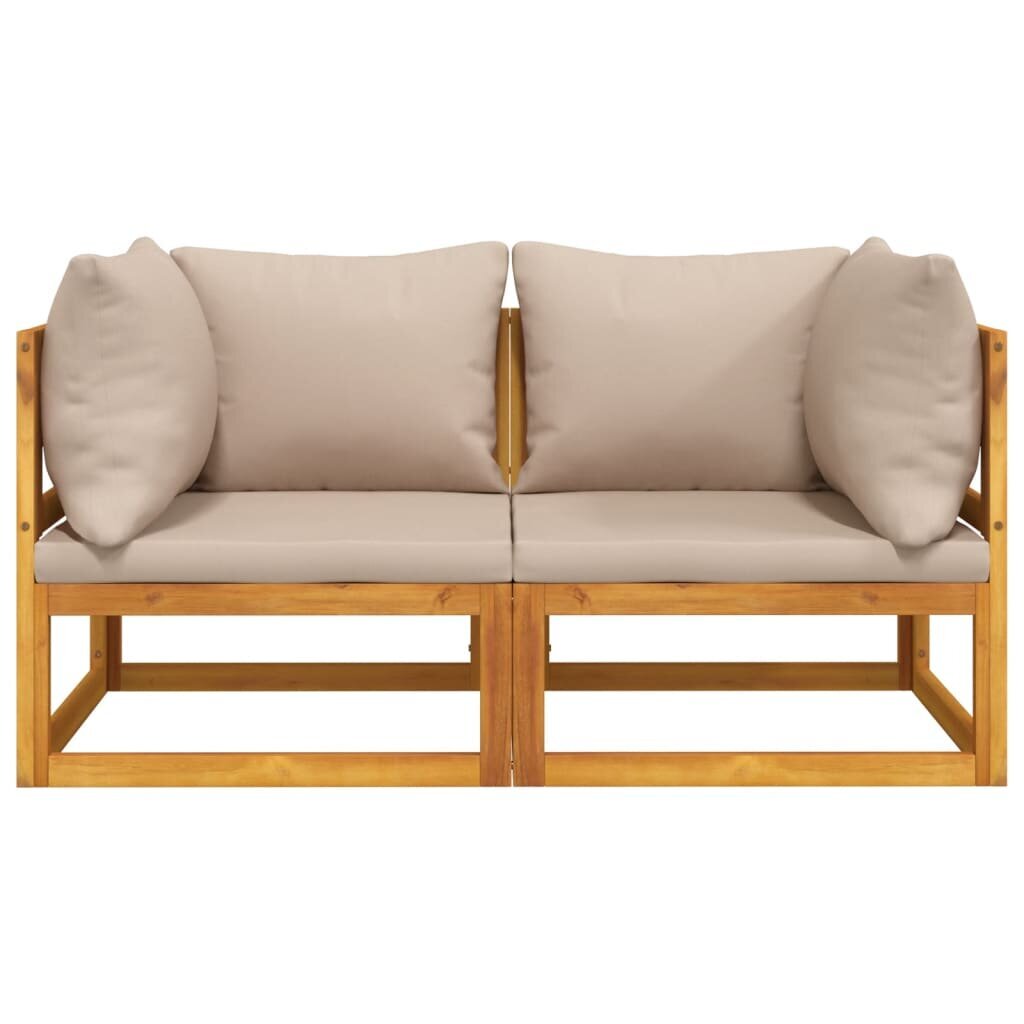 vidaXL stūra dīvāni ar pelēkbrūniem matračiem, 2 gab., akācijas koks cena un informācija | Dārza krēsli | 220.lv