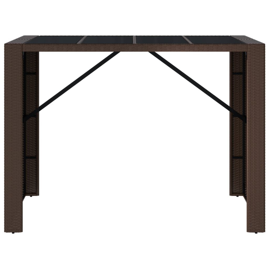 vidaXL bāra galds, stikla virsma, brūns, 145x80x110 cm, PE rotangpalma cena un informācija | Dārza galdi | 220.lv