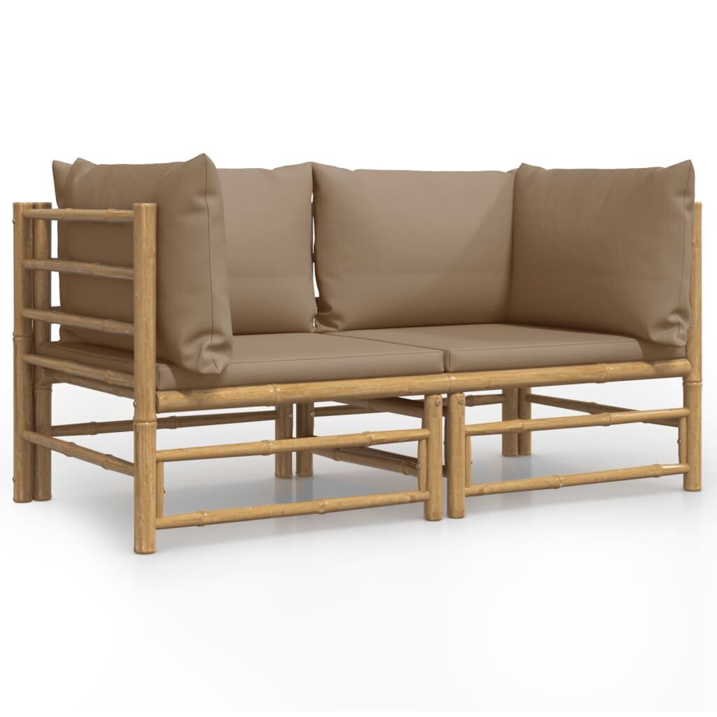 vidaXL dārza stūra dīvāni ar pelēkbrūniem matračiem, 2 gab., bambuss cena un informācija | Dārza krēsli | 220.lv