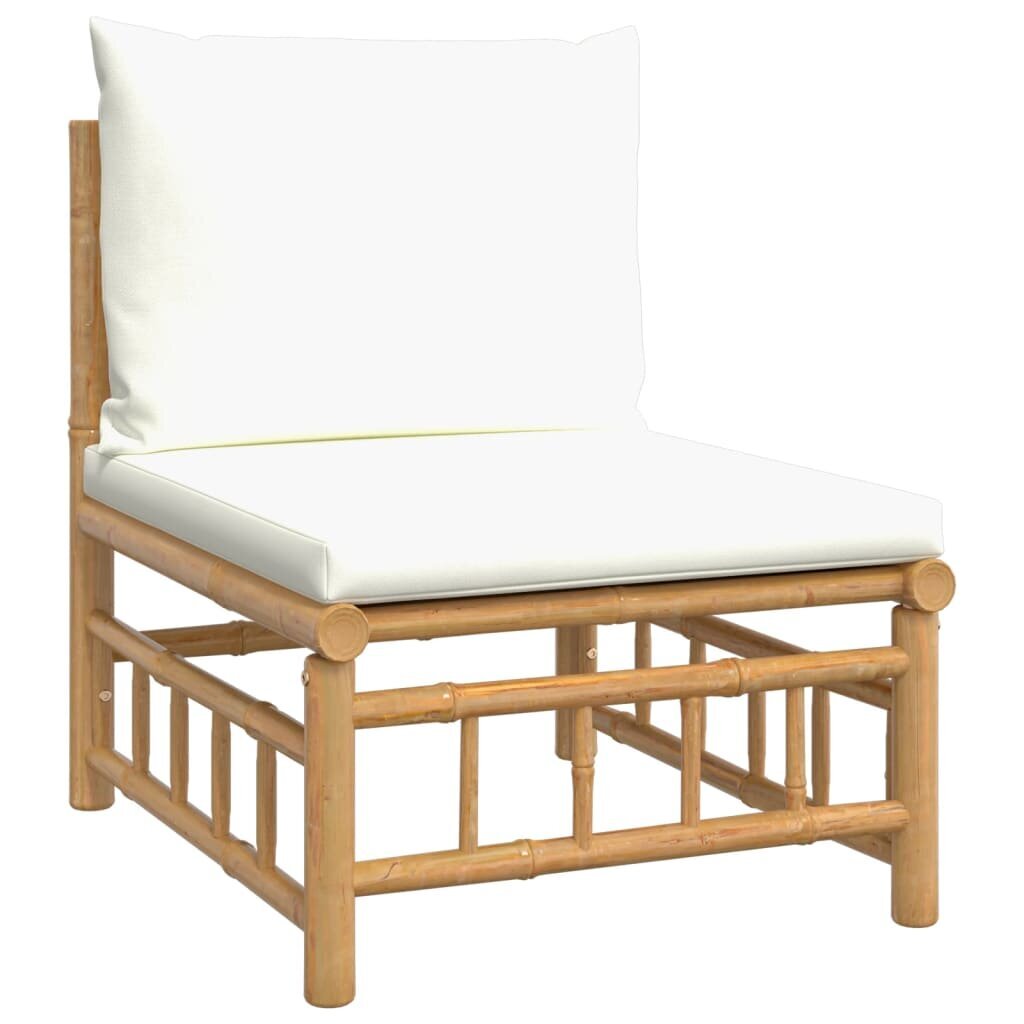 vidaXL dārza vidējais dīvāns ar krēmbaltiem matračiem, bambuss cena un informācija | Dārza krēsli | 220.lv