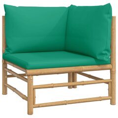 vidaXL dārza stūra dīvāns ar zaļiem matračiem, bambuss cena un informācija | Dārza krēsli | 220.lv