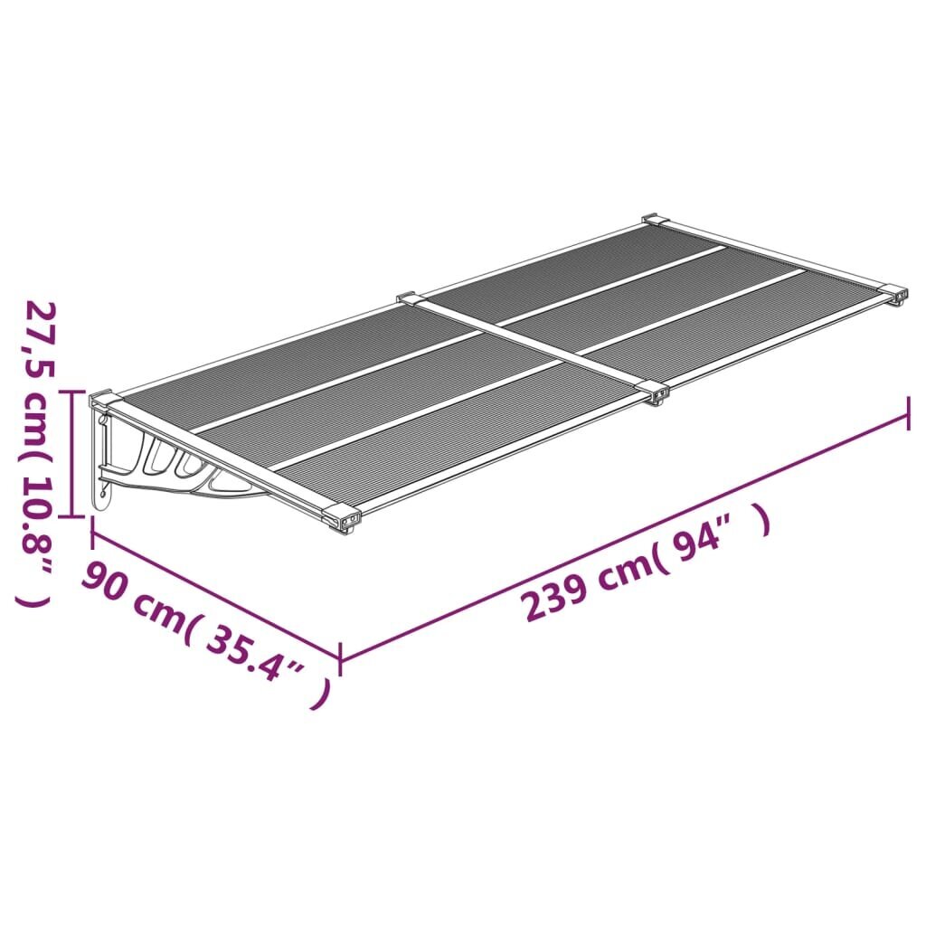 vidaXL durvju nojume, melna, 239x90 cm, polikarbonāts cena un informācija | Saulessargi, markīzes un statīvi | 220.lv