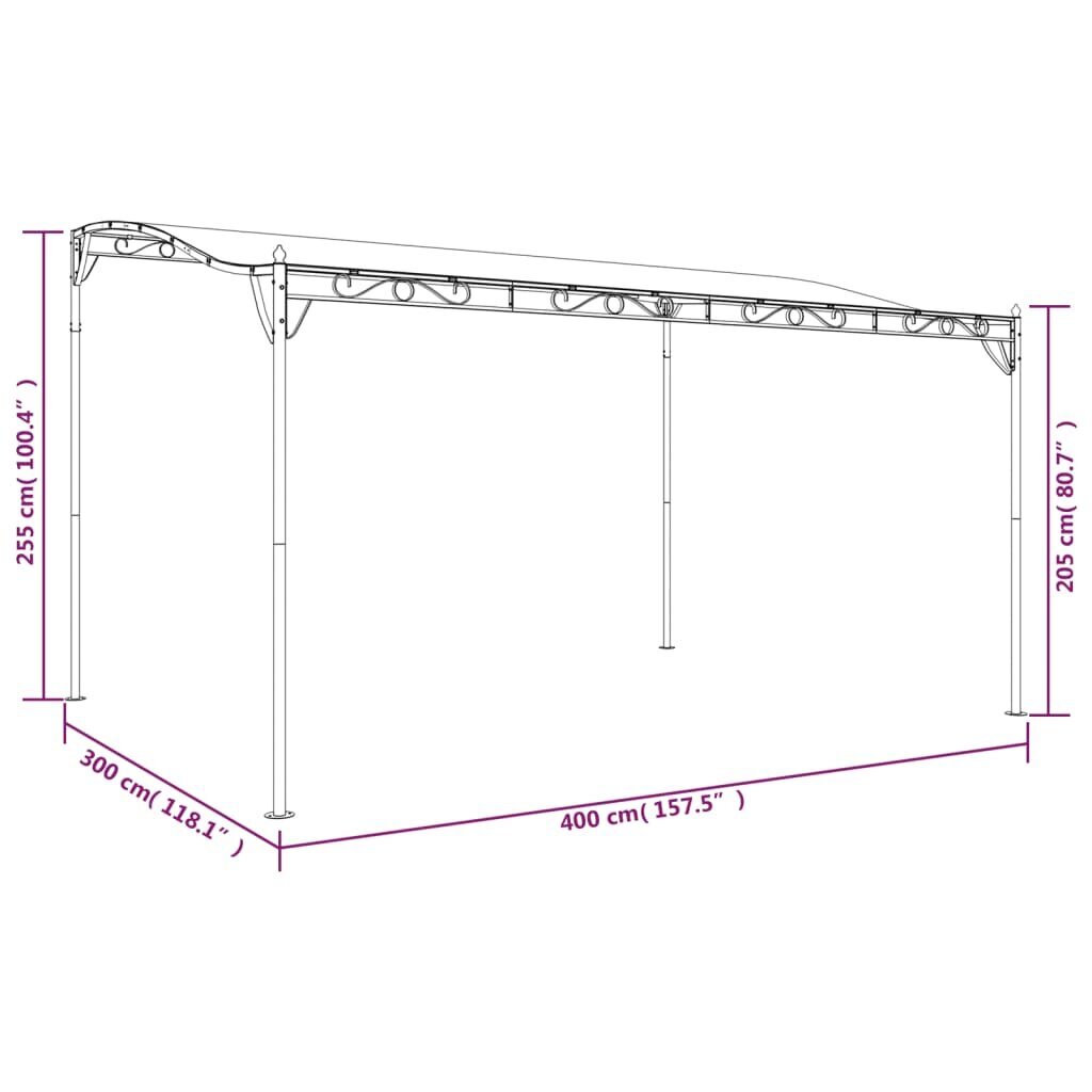 vidaXL nojume, pelēkbrūna, 4x3 m, 180 g/m², audums un tērauds цена и информация | Dārza nojumes un lapenes | 220.lv