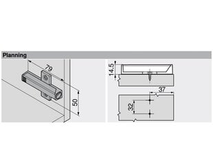 Blum TIP-ON durvju pieturas adapteris, krusts, garš, pelēks - 956A1501.PG cena un informācija | Citi piederumi mēbelēm | 220.lv