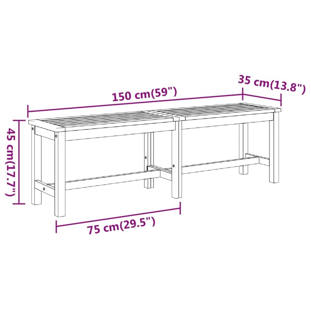 vidaXL dārza sols, 150x35x45 cm, akācijas masīvkoks cena un informācija | Dārza soli | 220.lv