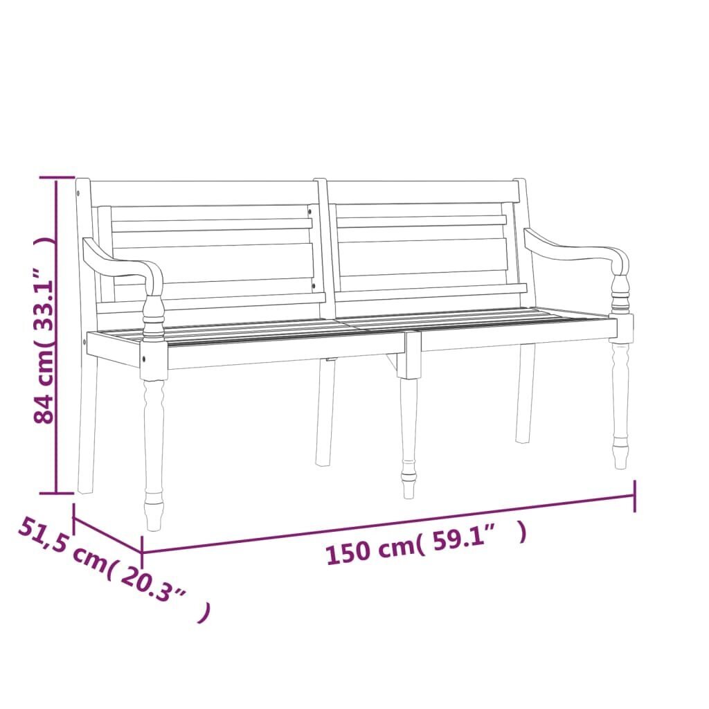 vidaXL sols ar bēšu matraci, 150 cm, masīvs tīkkoks цена и информация | Dārza soli | 220.lv