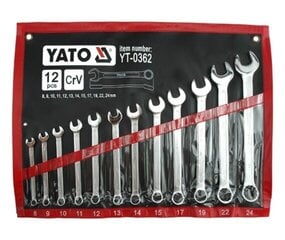 YATO kombinēto uzgriežņu atslēgu komplekts 12 gab. 8-24 mm CASE 0362 cena un informācija | Rokas instrumenti | 220.lv