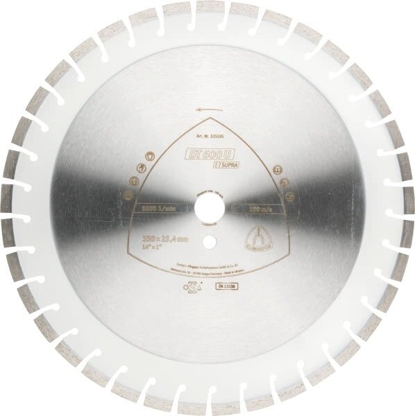 KLINGSPOR SEGMENTĒTS DIMANTA ASMENS 350 mm x 3,0 mm x 25,4 mm SUPRA DT600U, DZELZBETONS cena un informācija | Rokas instrumenti | 220.lv