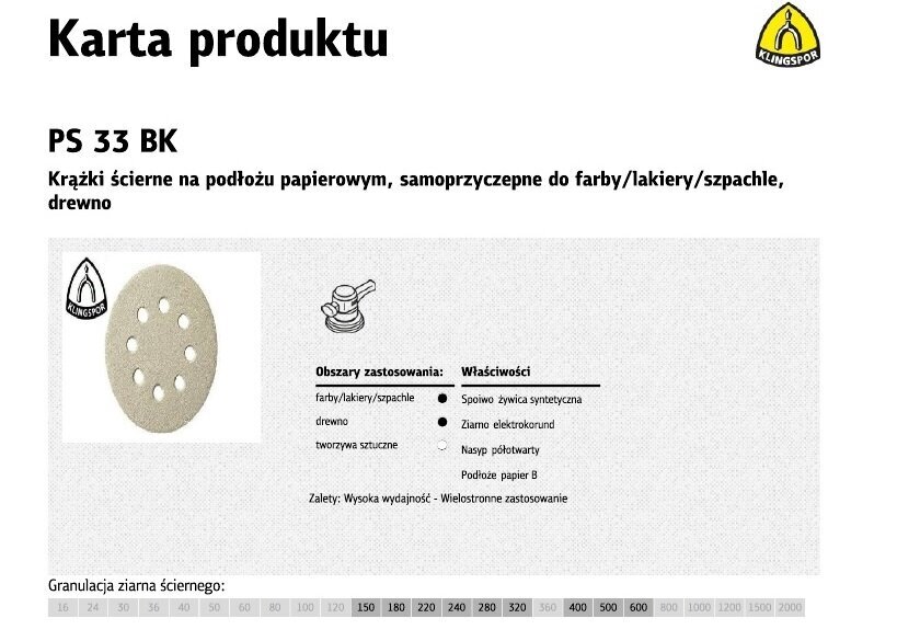 KLINGSPOR PAŠLĪPOŠAIS ABRAZĪVAIS DISKS 125mm PS33BK gr.320 GLS5 8 CAURUMI/100 gab. цена и информация | Slīpmašīnas | 220.lv