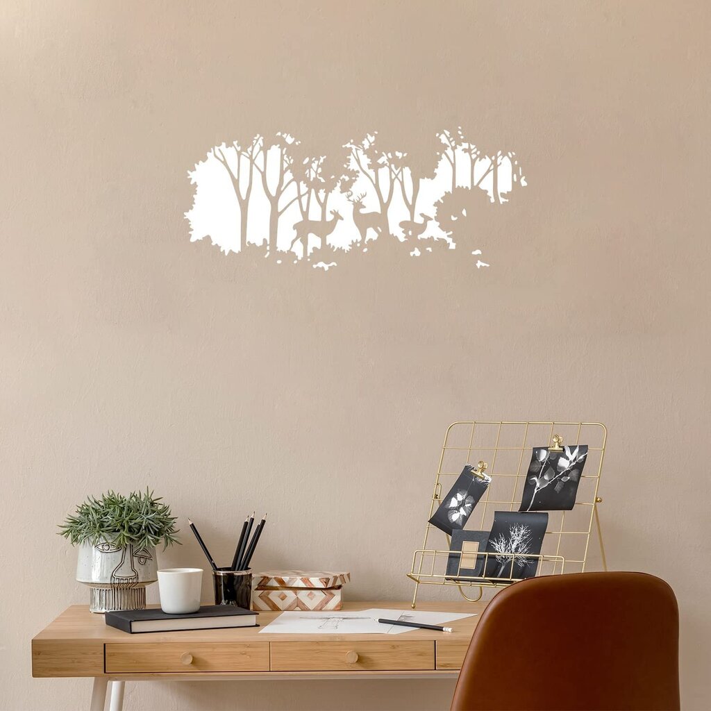 Vinila balta sienas uzlīme Meža ainava ar brieža botānisko interjera dekoru — 91 x 38 cm cena un informācija | Dekoratīvās uzlīmes | 220.lv