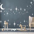 Vinila baltas sienas uzlīmes Moon and Stars Night Sky interjera dekors bērnu istabai