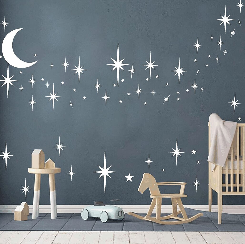 Vinila baltas sienas uzlīmes Moon and Stars Night Sky interjera dekors bērnu istabai cena un informācija | Dekoratīvās uzlīmes | 220.lv