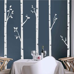 Vinila sienas uzlīme balti bērzi botāniskais interjera dekors - 5gab, 244 cm cena un informācija | Dekoratīvās uzlīmes | 220.lv