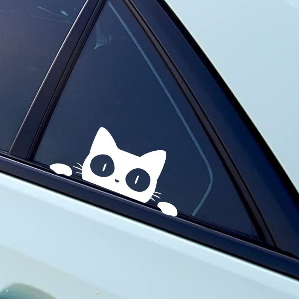 Vinila sienas uzlīme, automašīna, portatīvais dators Balts kaķis Dzīvnieka uzlīme - 5 x 12 cm cena un informācija | Dekoratīvās uzlīmes | 220.lv
