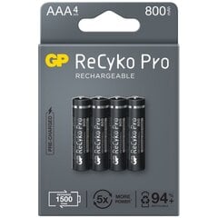 4x uzlādējamas baterijas AAA / R03 GP ReCyko Pro Ni-MH 800mAh cena un informācija | Baterijas | 220.lv