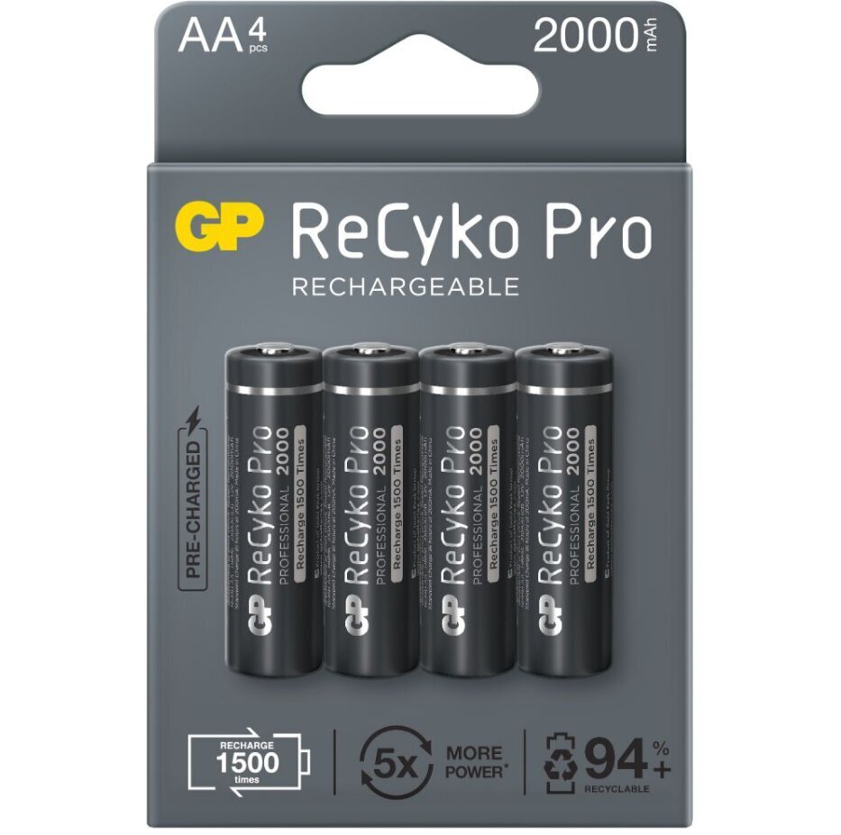 4x uzlādējamās baterijas AA / R6 GP ReCyko Pro Ni-MH 2000mAh cena un informācija | Baterijas | 220.lv