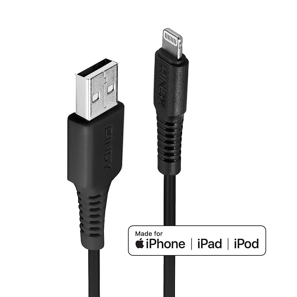 1m USB to Lightning Cable black 31320 Lindy cena un informācija | Savienotājkabeļi | 220.lv