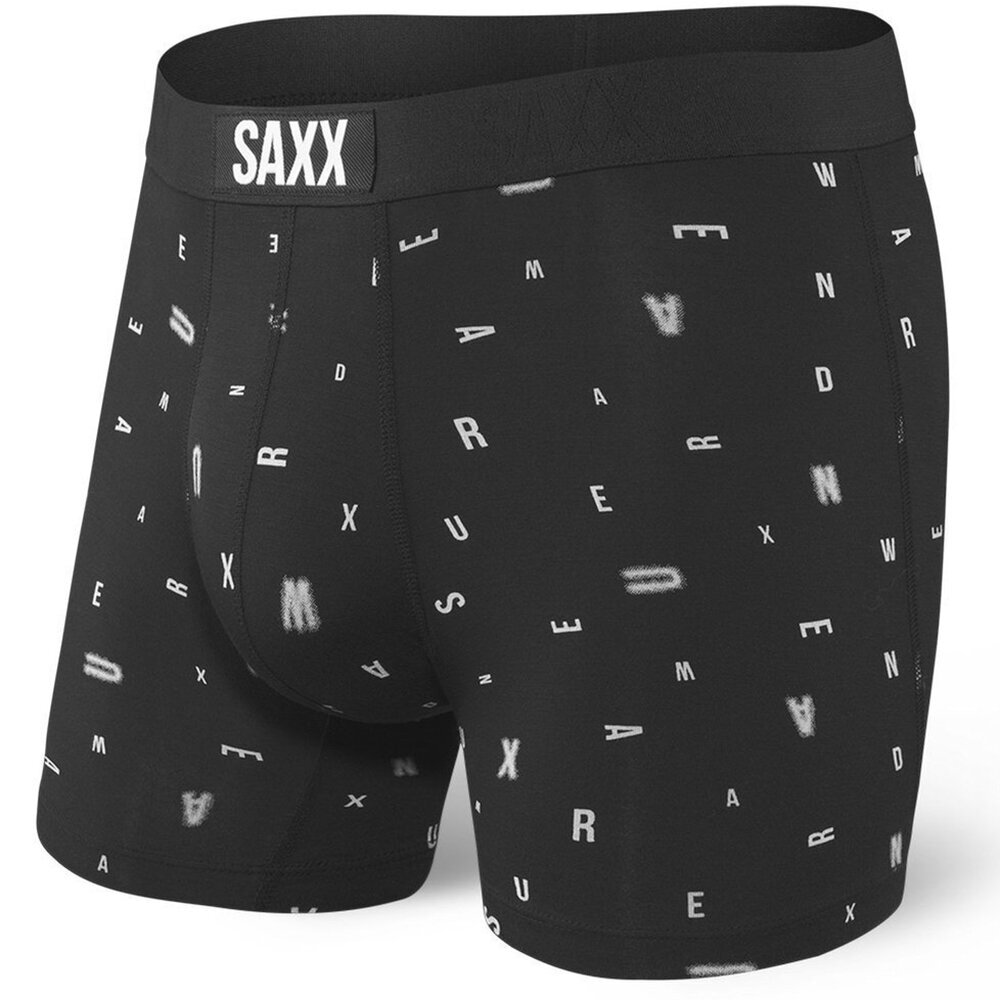 Bokseršorti vīriešiem, Saxx Vibe Super Soft Boxer Brief, Melns - Letters 64367-386 cena un informācija | Vīriešu apakšbikses | 220.lv