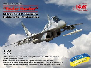 Līmējošais modelis ICM 72143 Ukrainian Fighter with HARM missiles MiG-29 "9-13" Radar Hunter 1/72 cena un informācija | Līmējamie modeļi | 220.lv