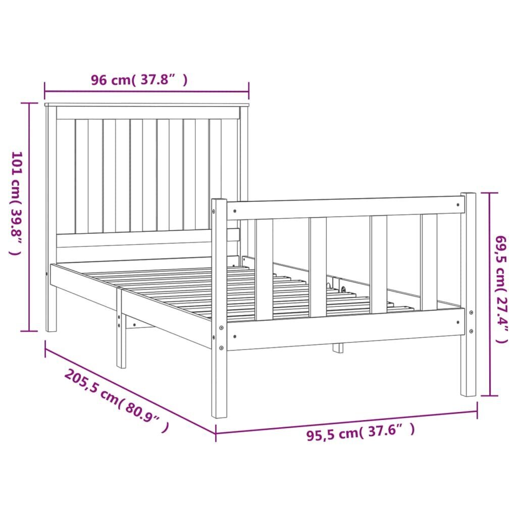 vidaXL gultas rāmis ar galvgali, priedes masīvkoks, 90x200 cm цена и информация | Gultas | 220.lv