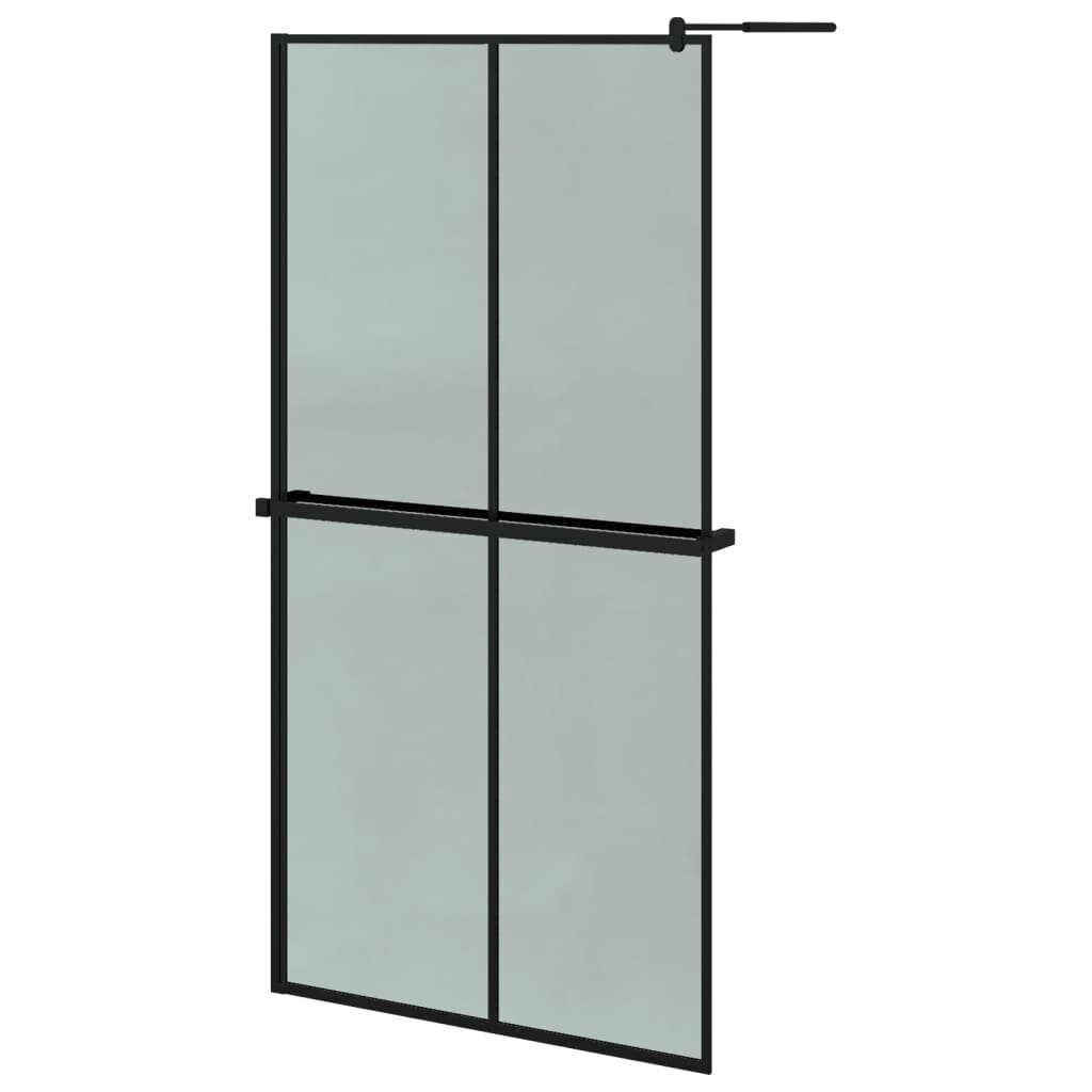 vidaXL dušas siena ar plauktu, melna, 100x195cm, ESG stikls, alumīnijs cena un informācija | Dušas durvis, dušas sienas | 220.lv