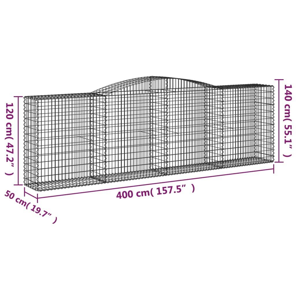 vidaXL arkveida gabiona grozi, 10gb., 400x50x120/140cm, cinkota dzelzs cena un informācija | Žogi un piederumi | 220.lv