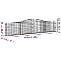 vidaXL arkveida gabiona grozi, 15 gb., 400x30x80/100cm, cinkota dzelzs cena un informācija | Žogi un piederumi | 220.lv