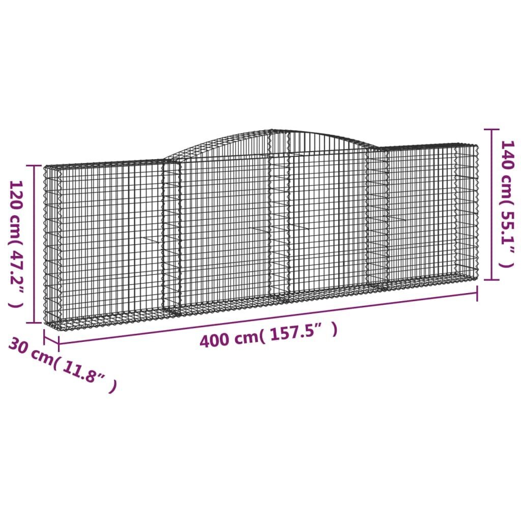 vidaXL arkveida gabiona grozi, 2 gb., 400x30x120/140cm, cinkota dzelzs cena un informācija | Žogi un piederumi | 220.lv