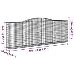 vidaXL arkveida gabiona grozi, 2 gb., 400x50x140/160cm, cinkota dzelzs cena un informācija | Žogi un piederumi | 220.lv