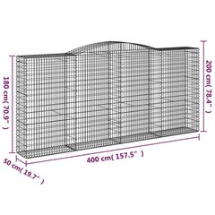 vidaXL arkveida gabiona grozi, 2 gb., 400x50x180/200cm, cinkota dzelzs цена и информация | Заборы и принадлежности к ним | 220.lv