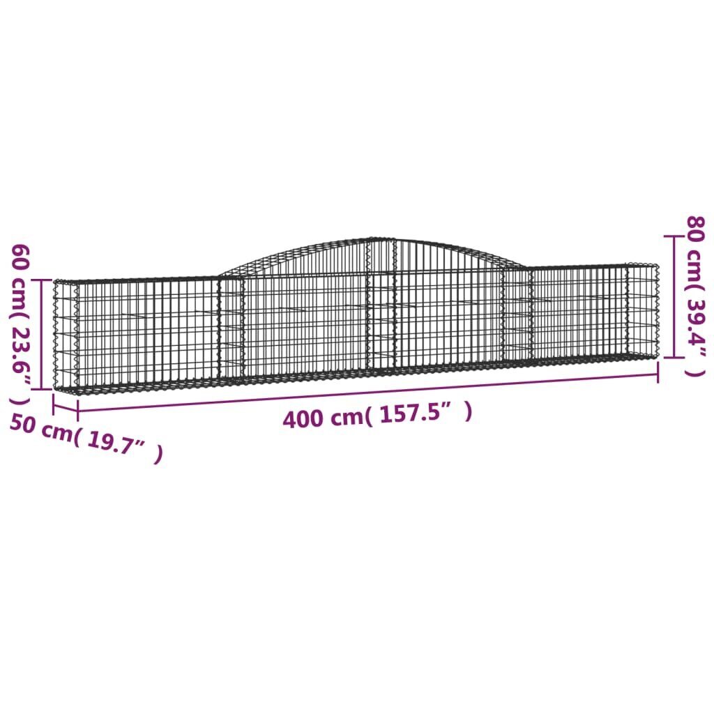 vidaXL arkveida gabiona grozi, 2 gb., 400x50x60/80cm, cinkota dzelzs cena un informācija | Žogi un piederumi | 220.lv