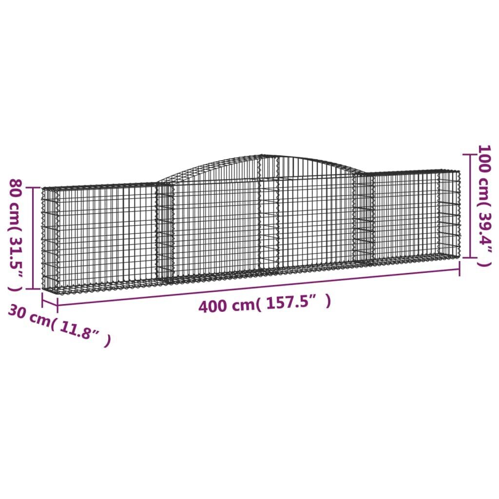 vidaXL arkveida gabiona grozi, 20 gb., 400x30x80/100cm, cinkota dzelzs cena un informācija | Žogi un piederumi | 220.lv