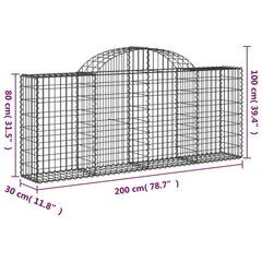 vidaXL arkveida gabiona grozi, 3 gb., 200x30x80/100cm, cinkota dzelzs цена и информация | Заборы и принадлежности к ним | 220.lv