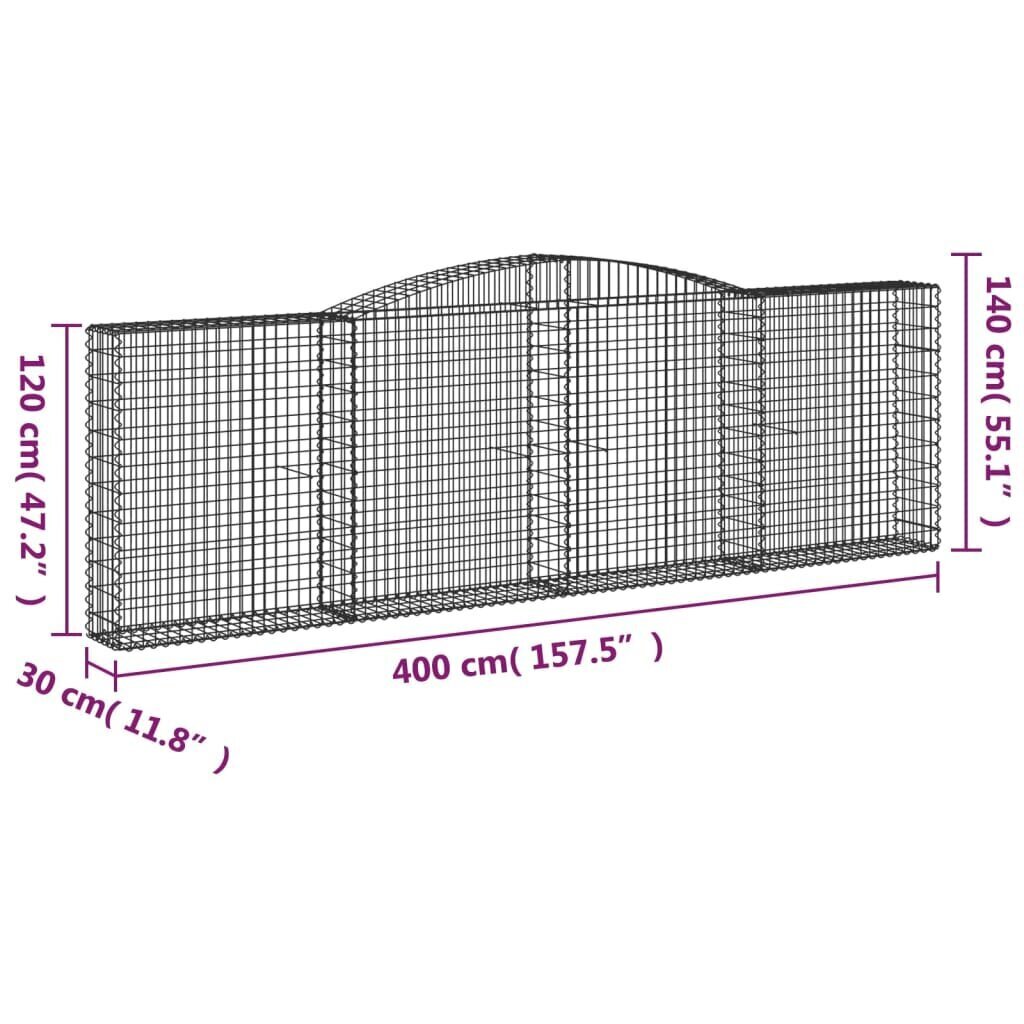 vidaXL arkveida gabiona grozi, 3 gb., 400x30x120/140cm, cinkota dzelzs cena un informācija | Žogi un piederumi | 220.lv