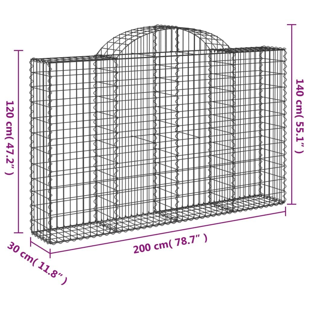 vidaXL arkveida gabiona grozi, 4 gb., 200x30x120/140cm, cinkota dzelzs cena un informācija | Žogi un piederumi | 220.lv