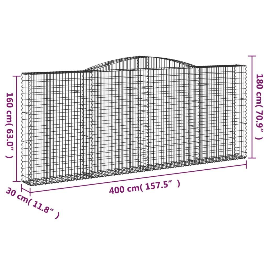 vidaXL arkveida gabiona grozi, 4 gb., 400x30x160/180cm, cinkota dzelzs цена и информация | Žogi un piederumi | 220.lv