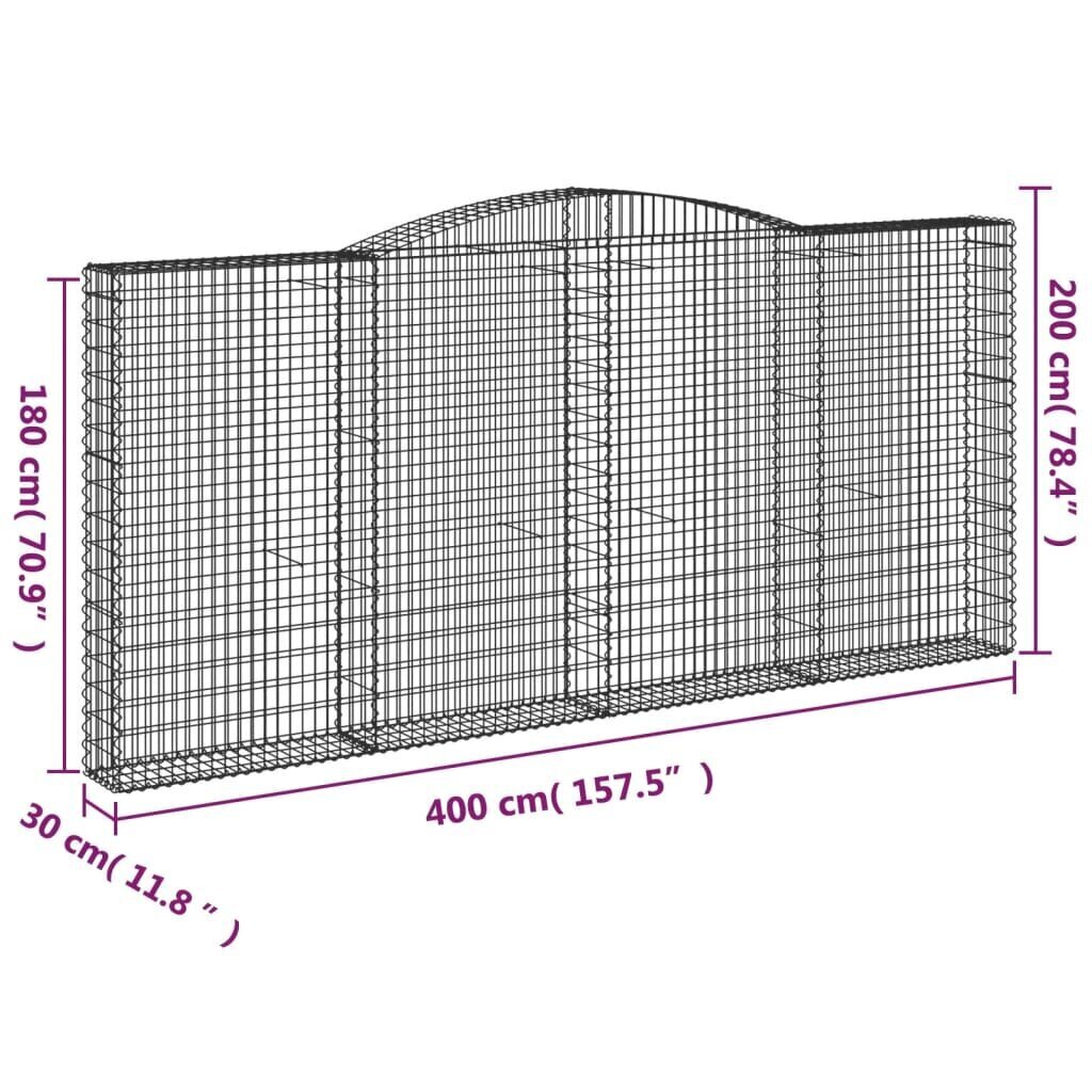 vidaXL arkveida gabiona grozi, 4 gb., 400x30x180/200cm, cinkota dzelzs cena un informācija | Žogi un piederumi | 220.lv