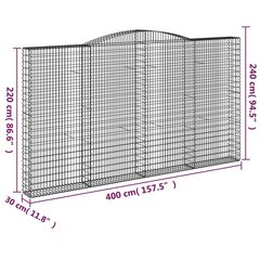 vidaXL arkveida gabiona grozi, 4 gb., 400x30x220/240cm, cinkota dzelzs cena un informācija | Žogi un piederumi | 220.lv